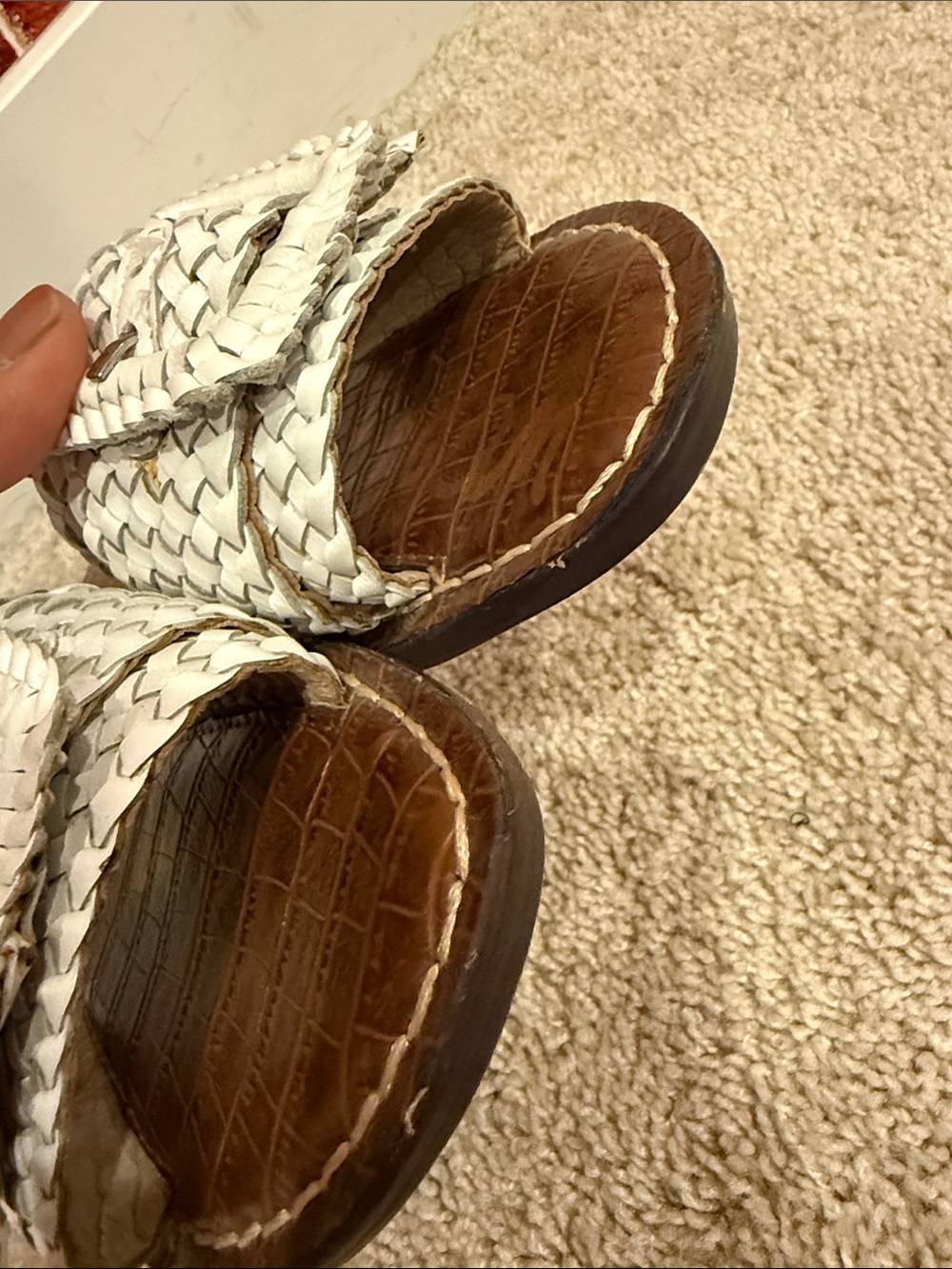 Sam Edelman White Woven Buckle Slide Sandals with Brown Footbed size 36 - Picture 6 of 12